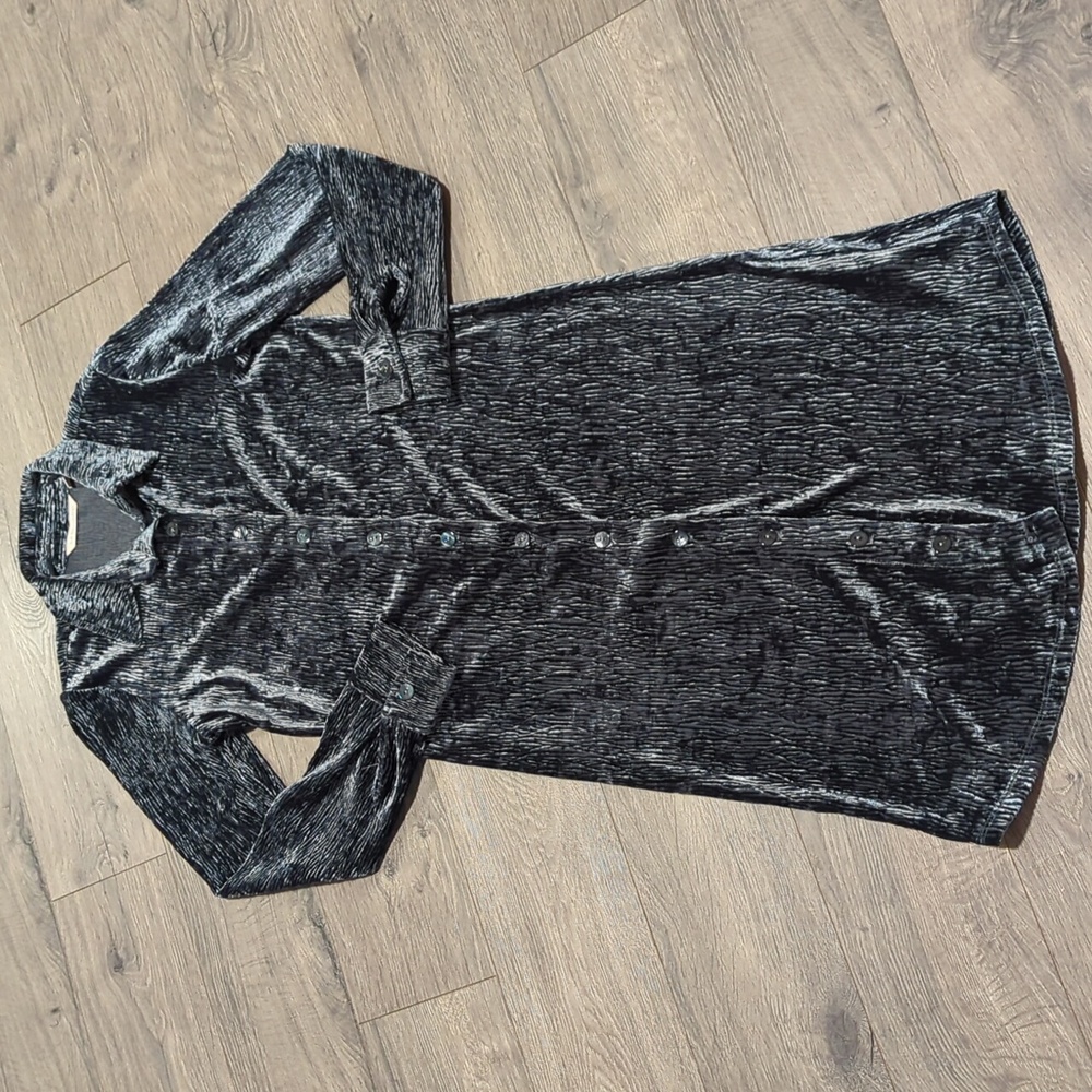 Soft Surroundings Maxime Crinkled Velvet Longline Button Down Duster
